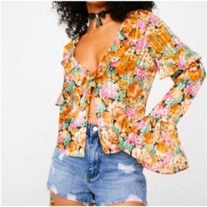 NWT Nasty Gal 70’s Floral Ruffle Blouse UK6/US2/ EU34